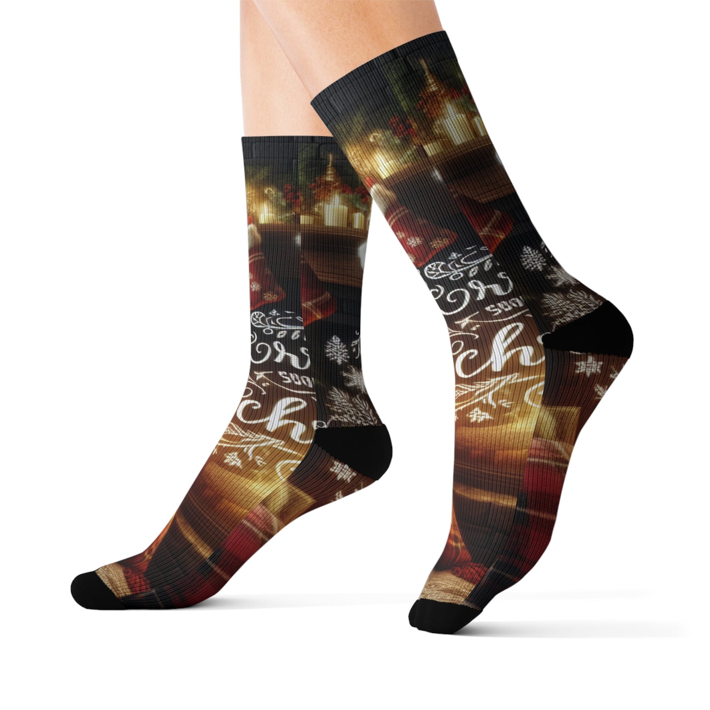 Sublimation Socks - Cozy Christmas Fireplace, Holiday Stocking Stuffers, Festive Winter Apparel, Cute Xmas Gift, Warm Novelty Socks