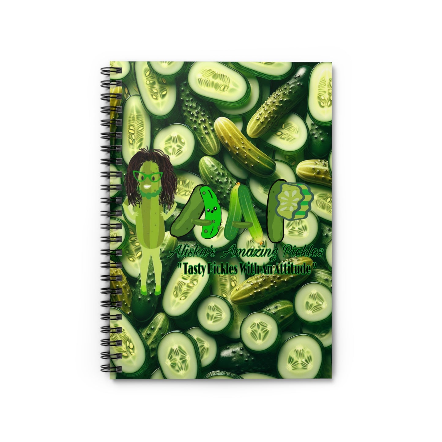 Spiral Notebook - Aliska's Amazing Pickles, Pickle Lover's Journal, Ruled Line, Gift for Pickle Enthusiast, Dill Pickle Notepad,