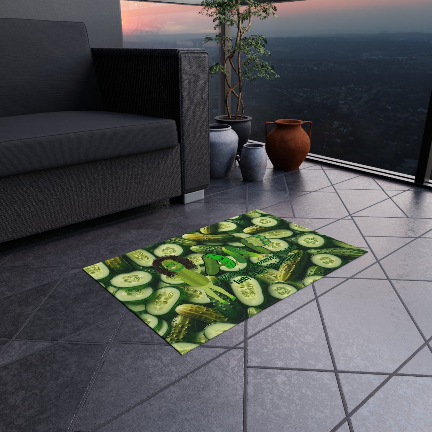 Outdoor Rug - Alisk'a Amazing Pickles Pickle Lovers, Pickle Rug, Kitchen Decor, Foodie Gift, Cooking Mat, Home Accent