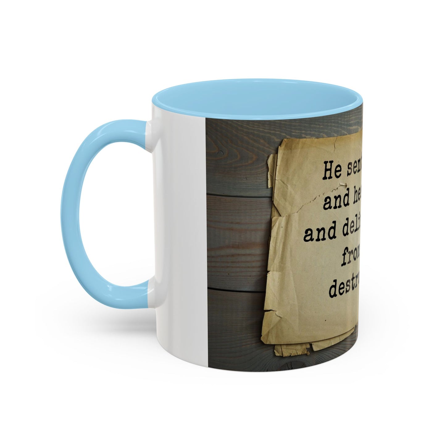 Psalma 107:20 Bible Scripture Accent Coffee Mug, 11oz