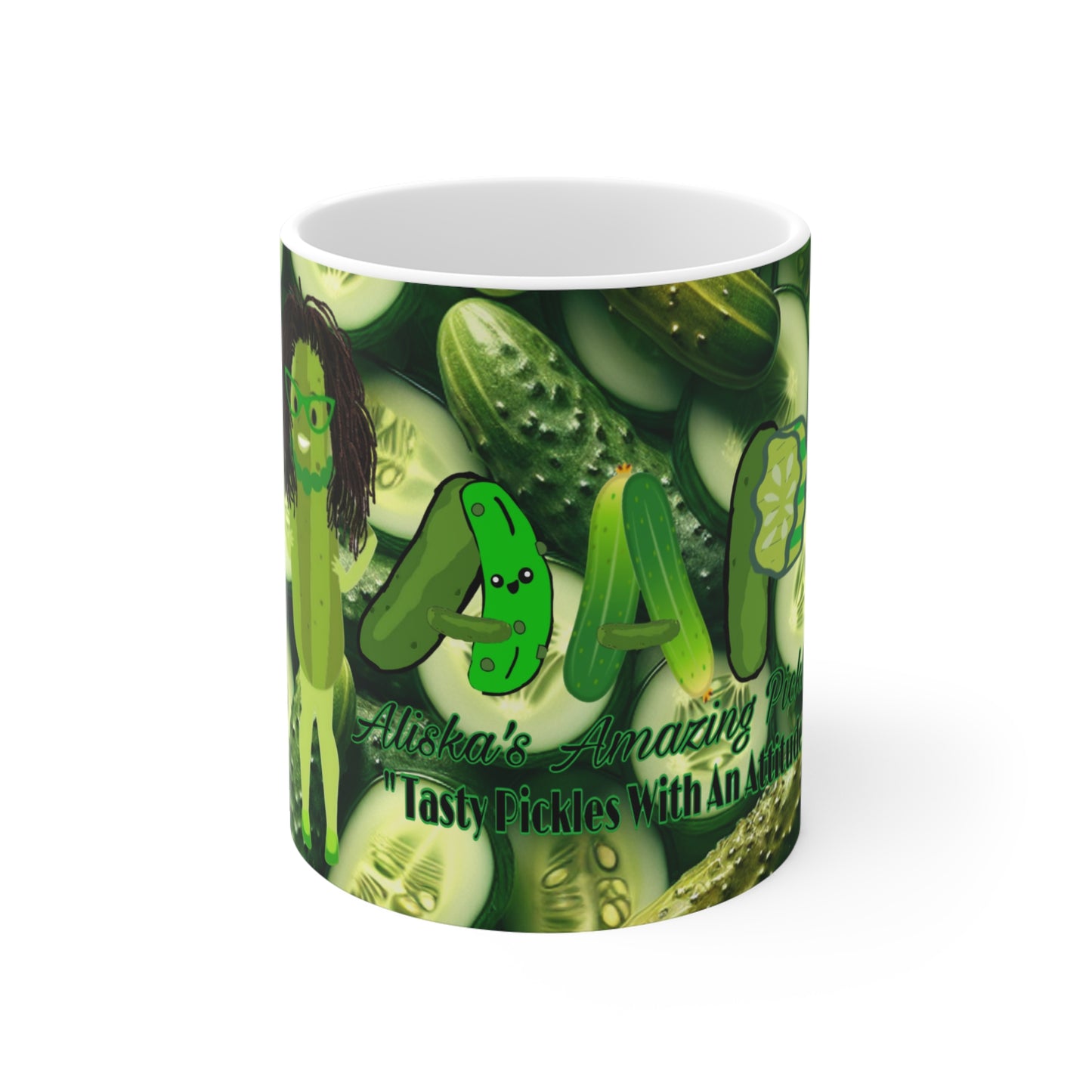 Mug, Aliska's Amazing Pickles - Unique Kitchen Decor, Foodie Gift, Pickle Lover Present, Cute Ceramic Cup, Gift for Her, Kitchen Accessories