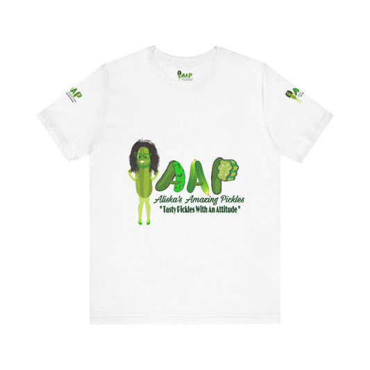 Aliska's Amazing Pickles Unisex Jersey Short Sleeve Tee, Foodie Gift, Food Lover Shirt, Funny Food T-Shirt, Pickle Fan Merch, Foodie Apparel