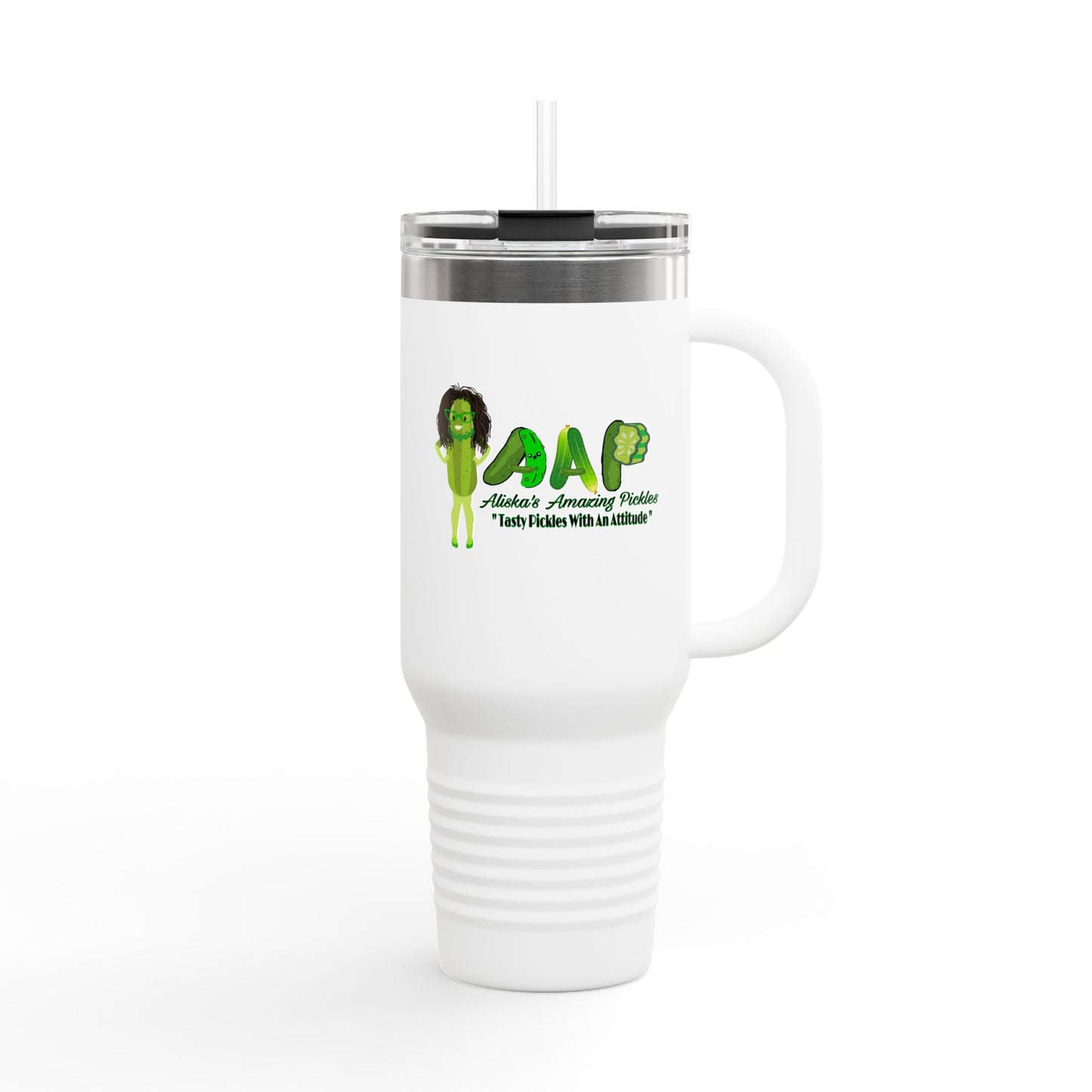 Insulated Travel Mug, 40oz - Aliska's Amazing Pickles, Unique Gift Idea, Foodie Gift, Funny Pickle Lover Present, Custom Name Mug, Kitchen