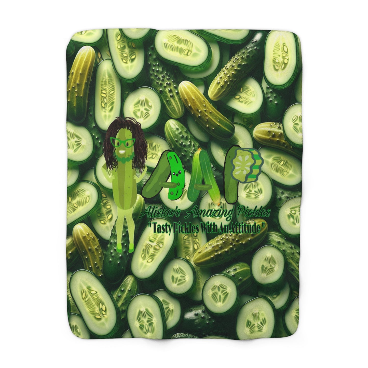 Sherpa Fleece Blanket, Aliska's Amazing Pickles Tasty Pickles with an Attitude, Cozy Throw Blanket, Fun Foodie Home Decor, Unique Snack