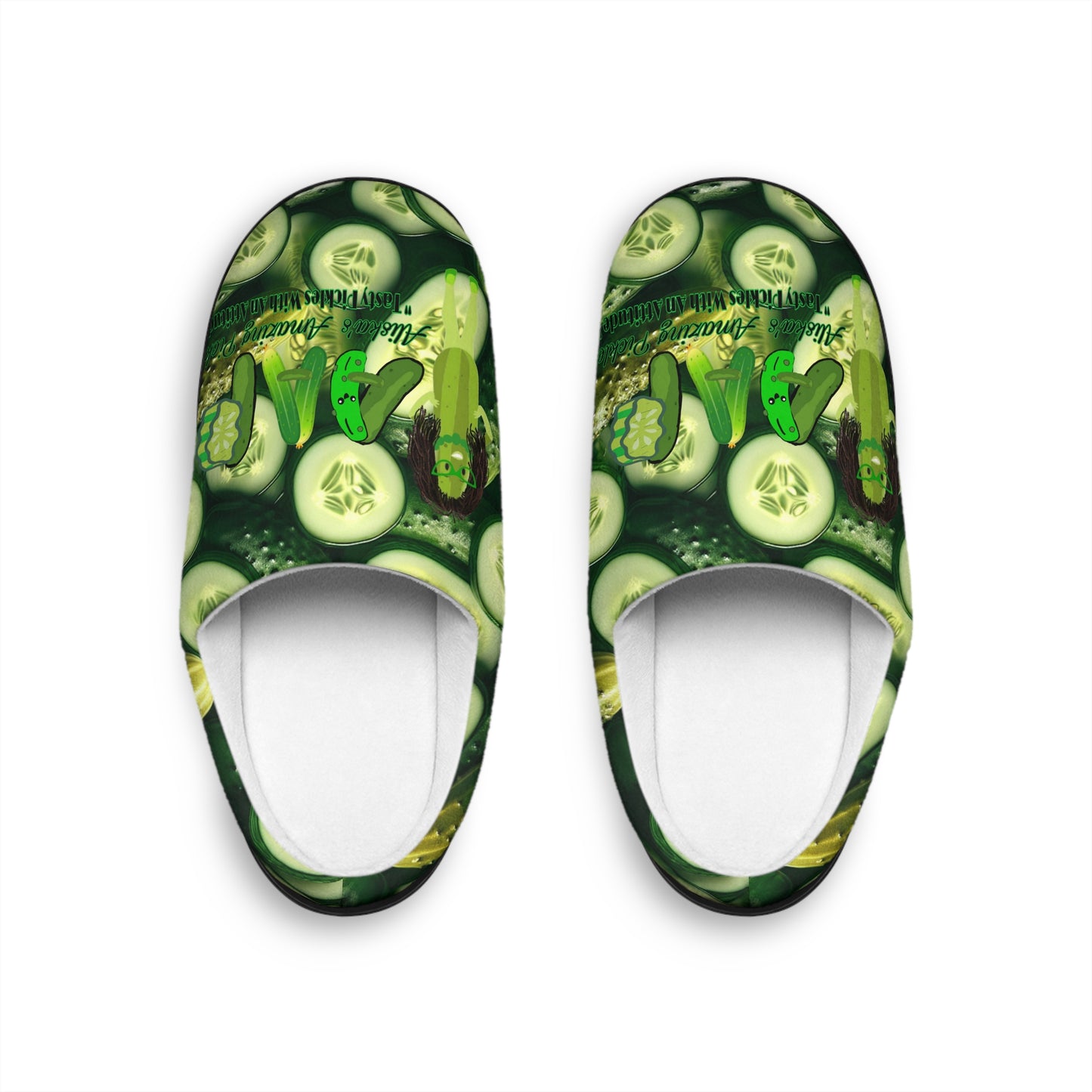 Slippers for Pickle Lovers, Men's Comfort Indoor House Shoes, Aliska's Amazing Pickles Design, Cozy Gift Idea, Novelty Slides, Home Footwear