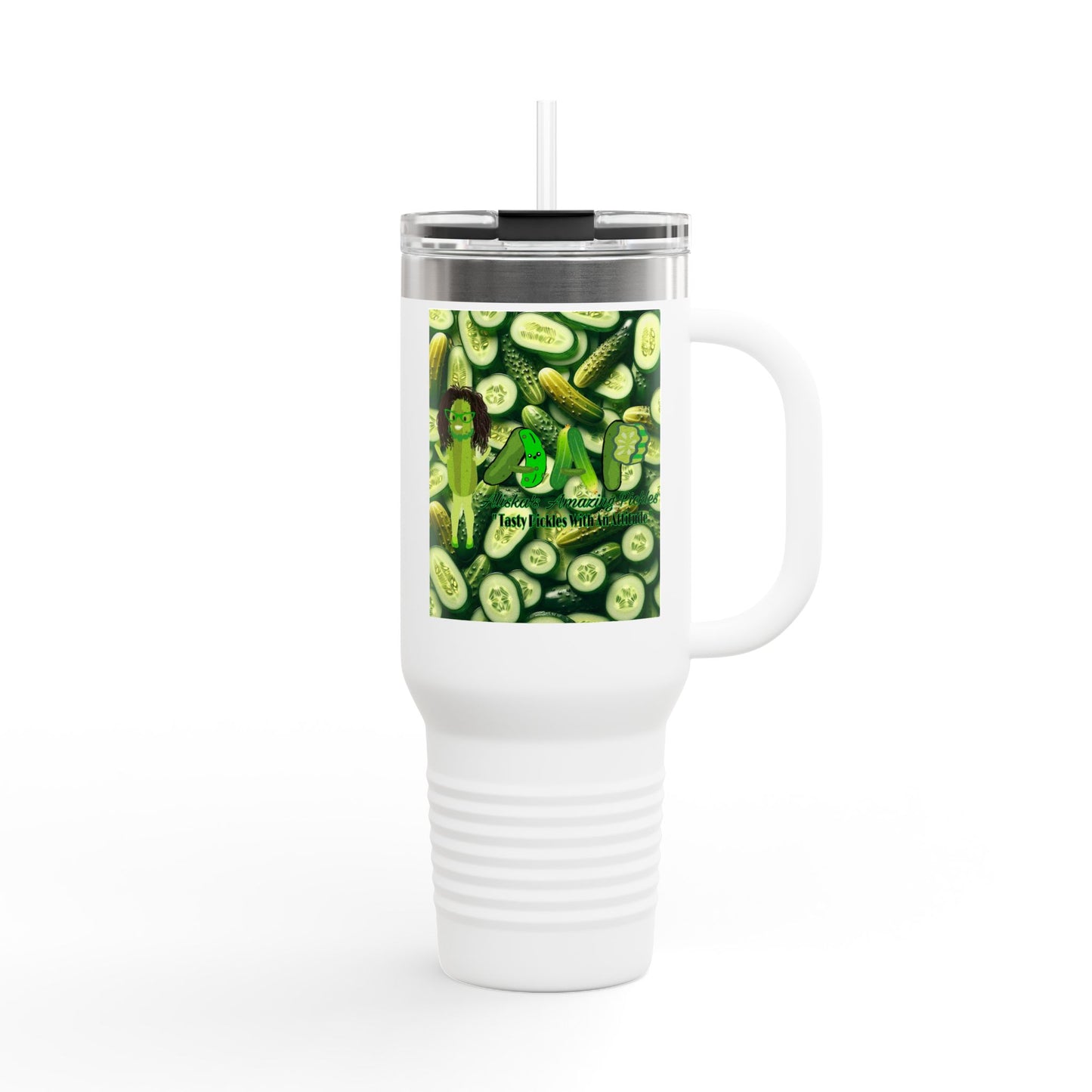 Aliska's Amazing Pickles Pickle Lovers Insulated Travel Mug, 40oz - Gift for Pickle Enthusiasts, Funny Pickle Fan Cup, Pickle Appreciation