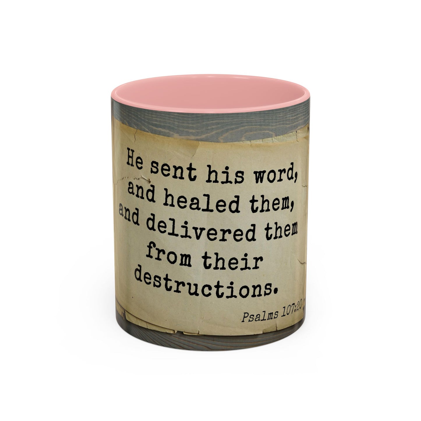 Psalma 107:20 Bible Scripture Accent Coffee Mug, 11oz