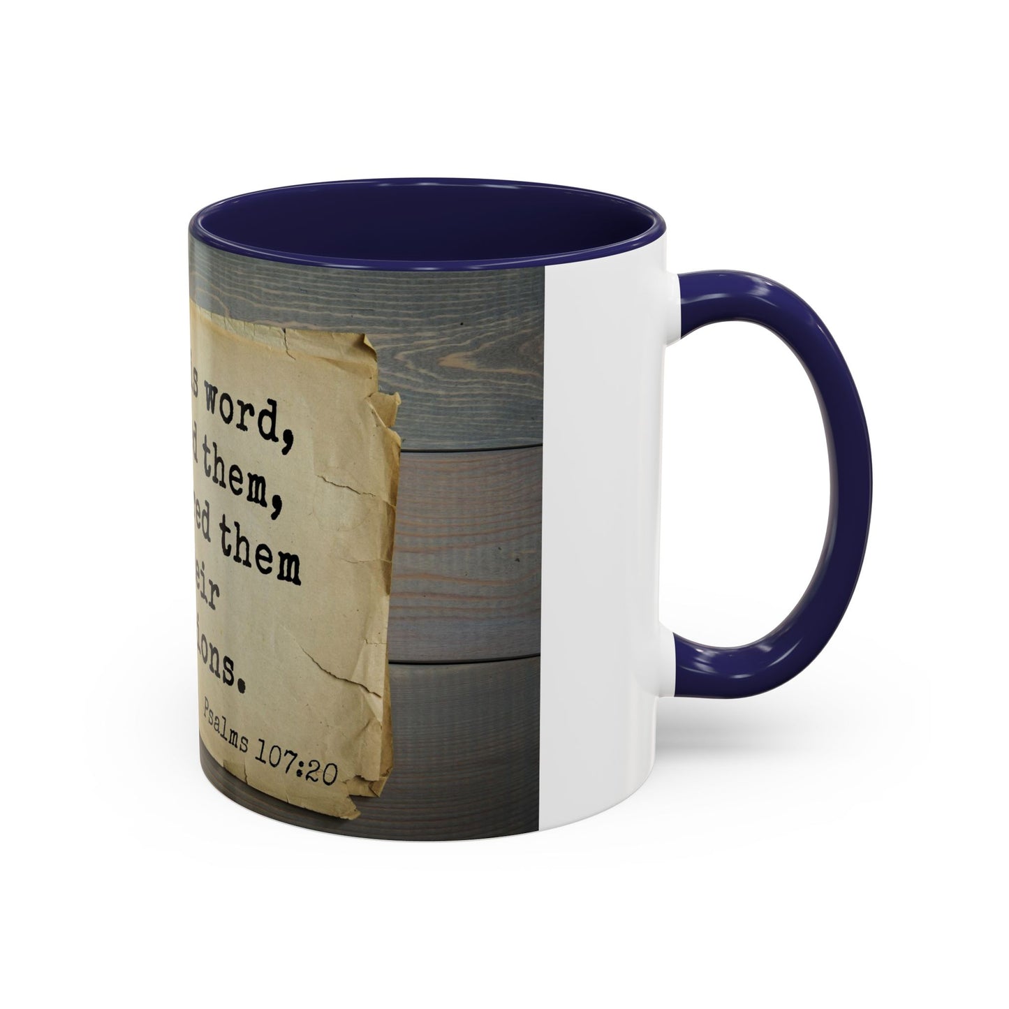 Psalma 107:20 Bible Scripture Accent Coffee Mug, 11oz