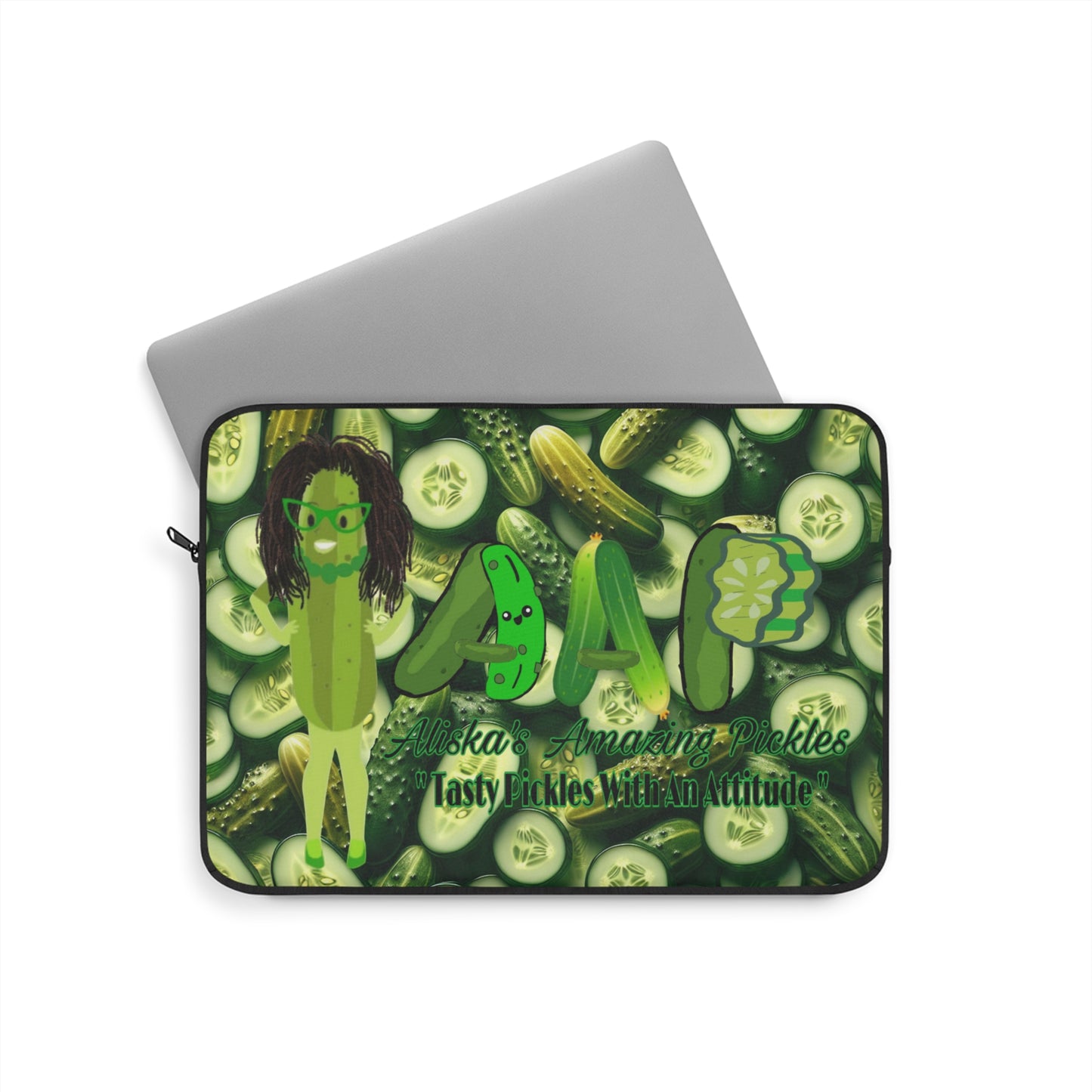 Aliska's Amazing Pickles Laptop Sleeve - Quirky Tech Accessories, Fun Computer Case, Cute Tablet Cover, Unique Electronic Device Sleeve,