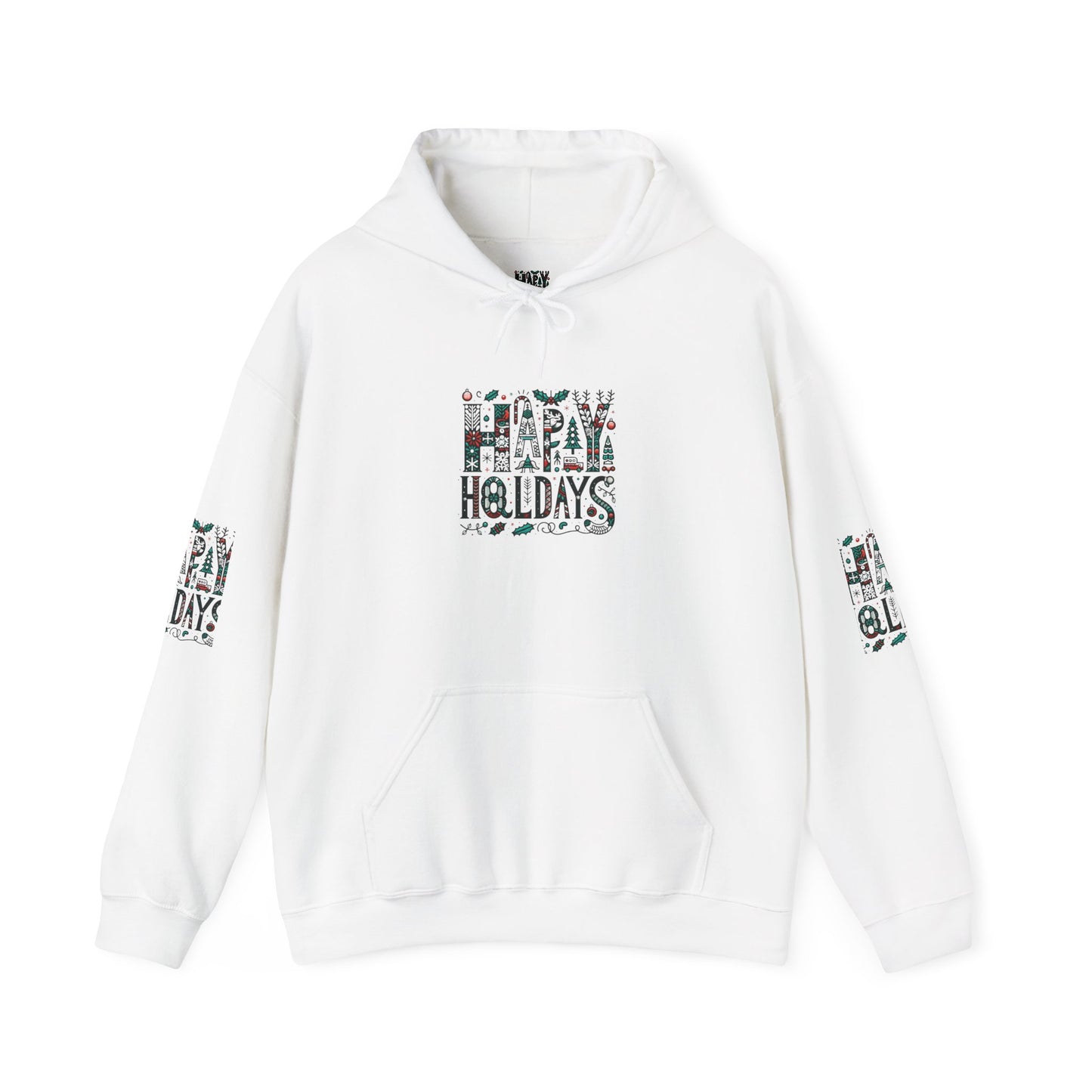 Happy Holidays Hoodie, Christmas Sweatshirt, Seasonal Apparel, Festive Jumper, Winter Hooded Top