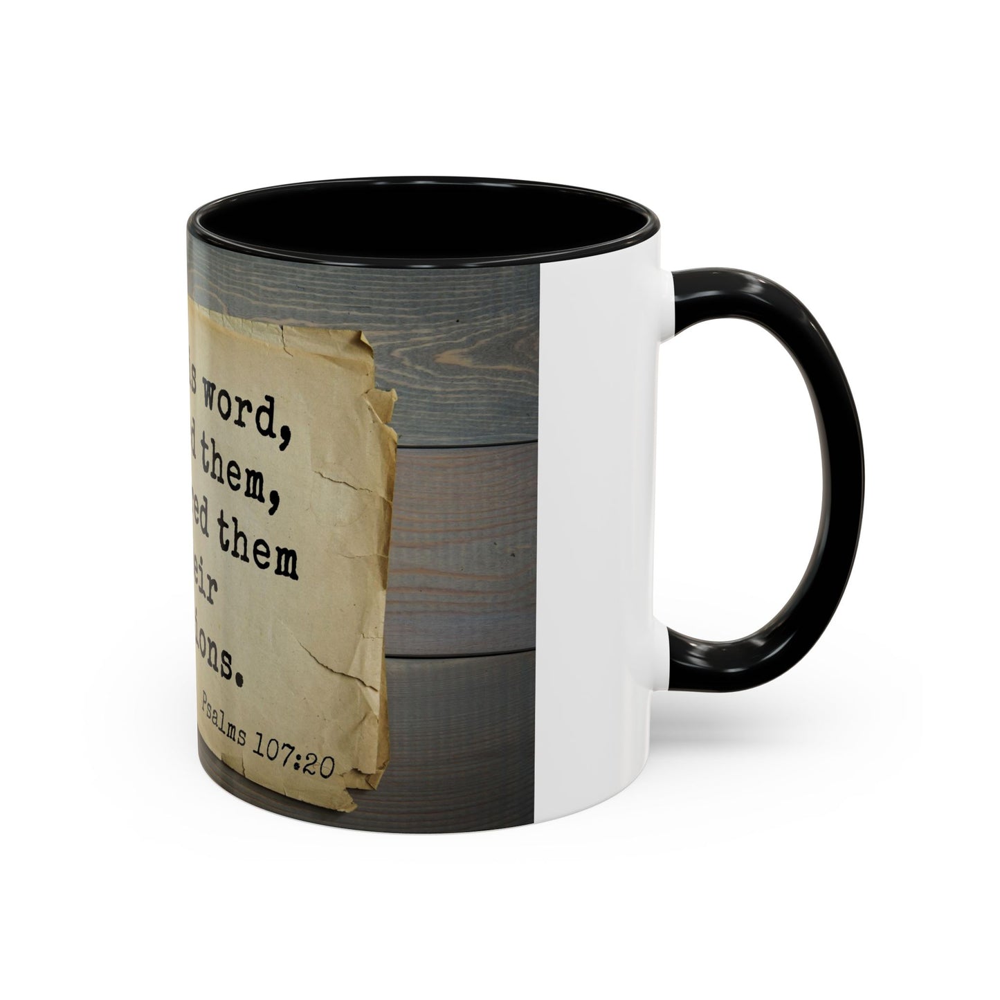 Psalma 107:20 Bible Scripture Accent Coffee Mug, 11oz