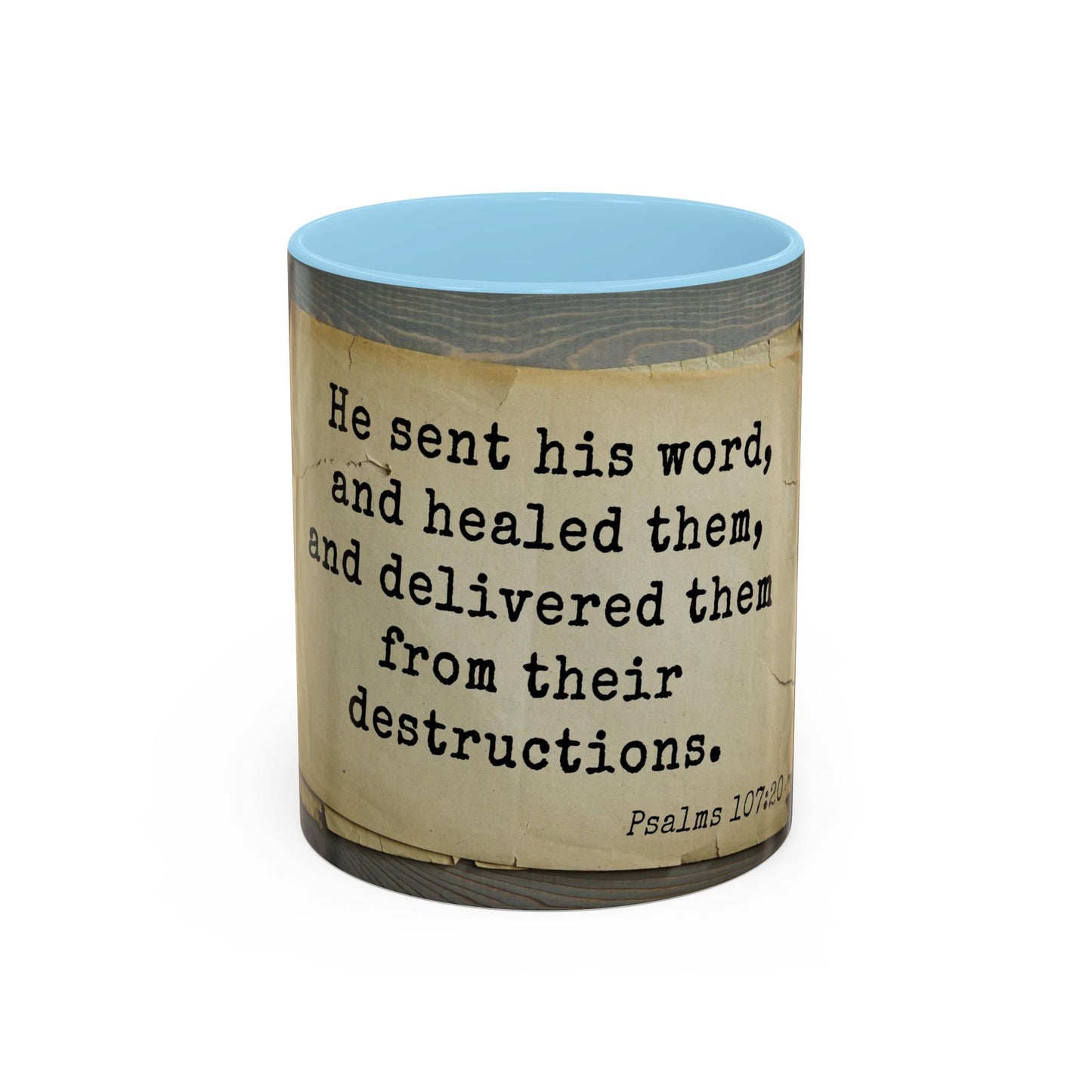 Psalma 107:20 Bible Scripture Accent Coffee Mug, 11oz