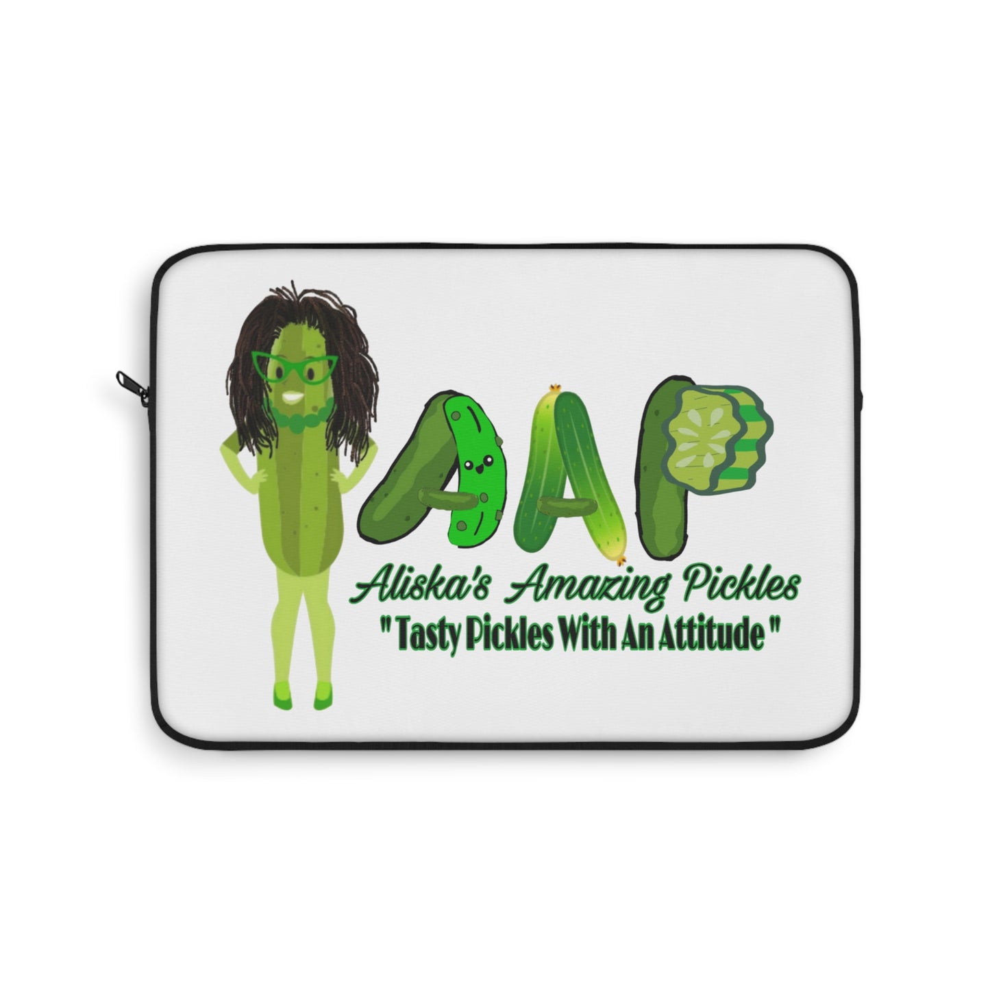 Pickle Lover Laptop Sleeve, Aliska's Amazing Pickles Gift, Protective Computer Case, Pickle Fan Tech Gear, Vegan Foodie Accessory