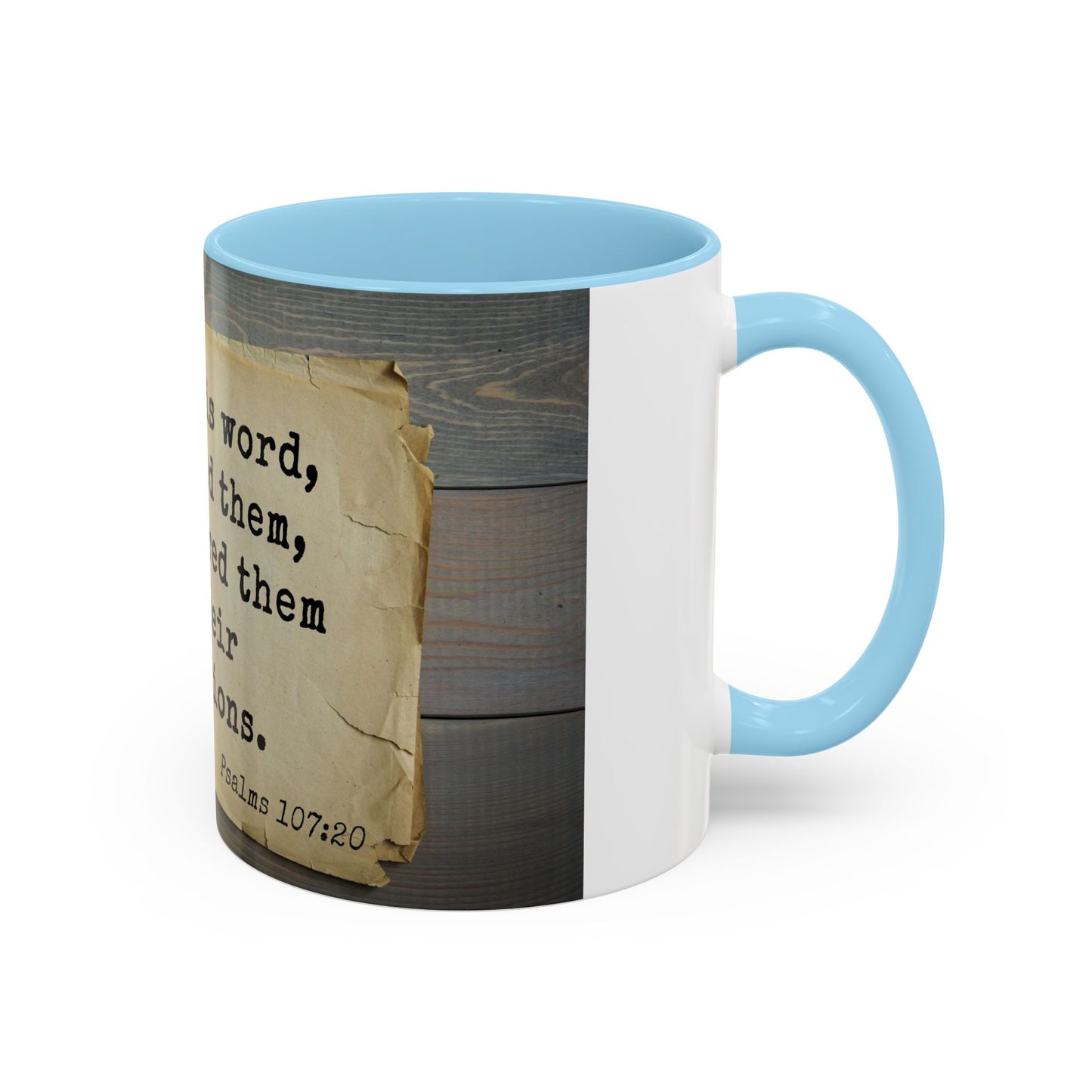 Psalma 107:20 Bible Scripture Accent Coffee Mug, 11oz