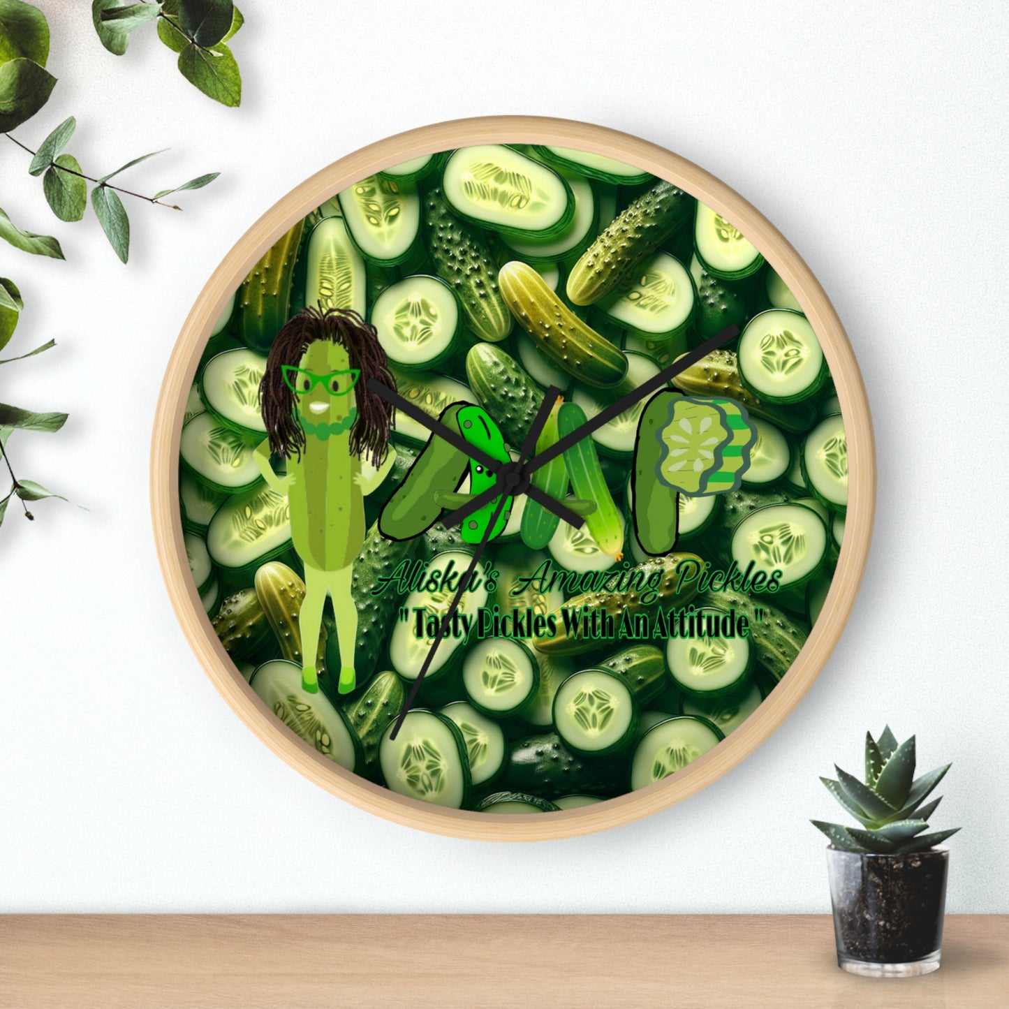 Aliska's Amazing Pickles Wall Clock - Pickle Lovers Home Decor, Unique Kitchen Clock, Funny Foodie Gift, Kitchen Wall Art, Quirky Gift Idea