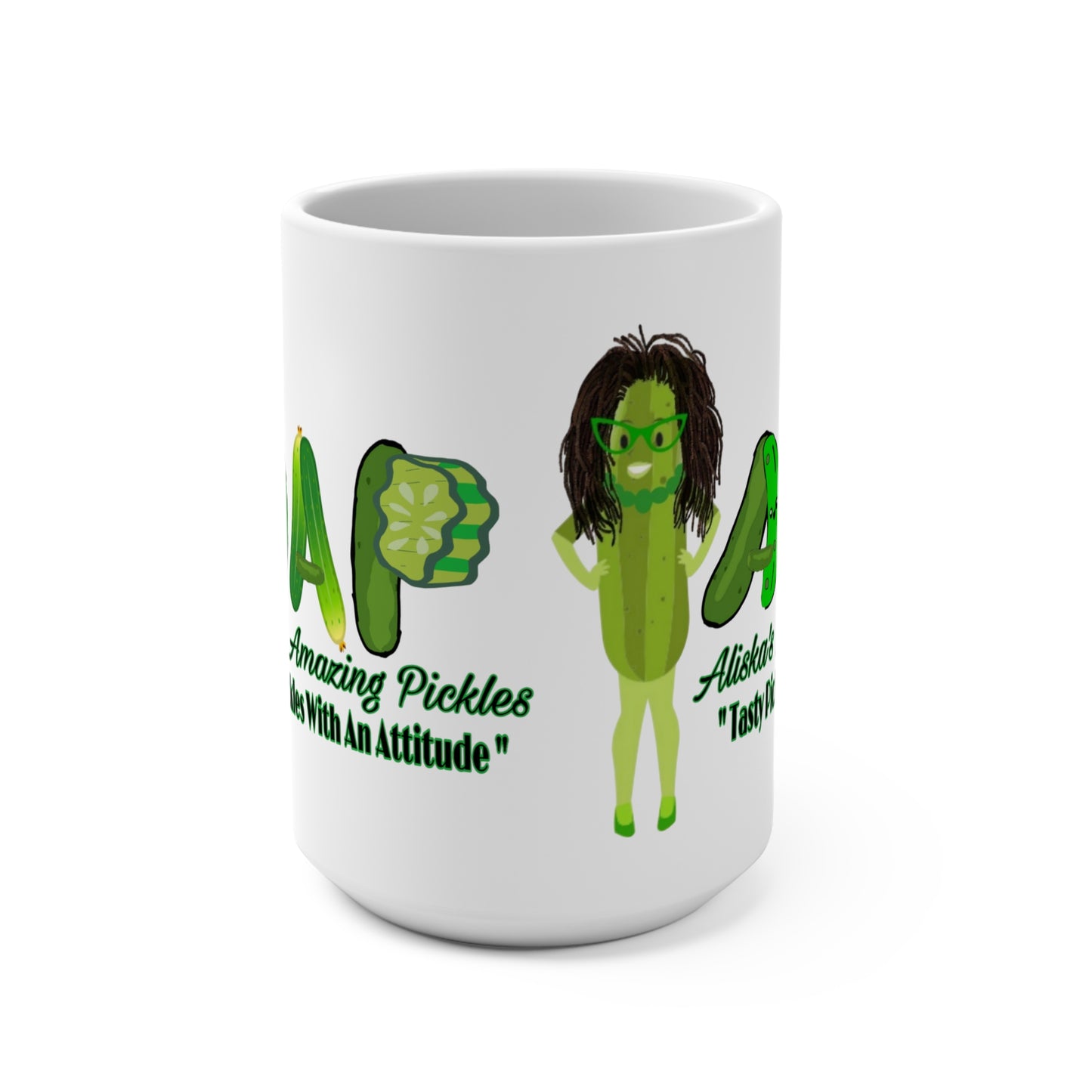 Mug, Aliska's Amazing Pickles for Pickle Lovers - Perfect Gift for Foodies, Unique Kitchen Decor, 15oz Ceramic Cup, Pickle Obsessed Present,
