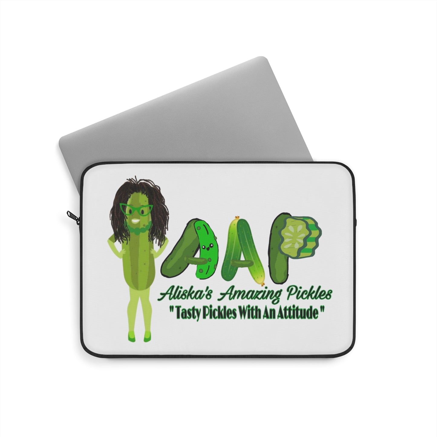Pickle Lover Laptop Sleeve, Aliska's Amazing Pickles Gift, Protective Computer Case, Pickle Fan Tech Gear, Vegan Foodie Accessory